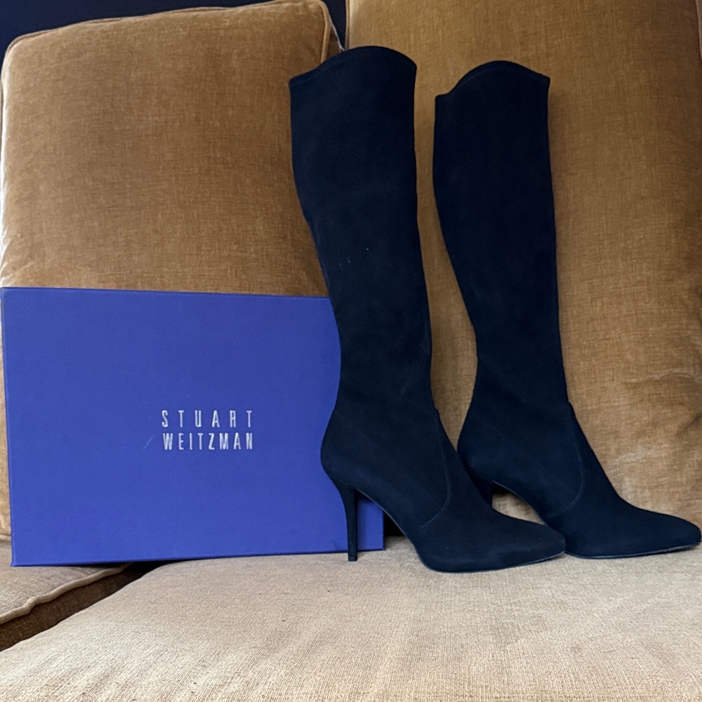 Stuart Weitzman Black Suede Heeled Boots